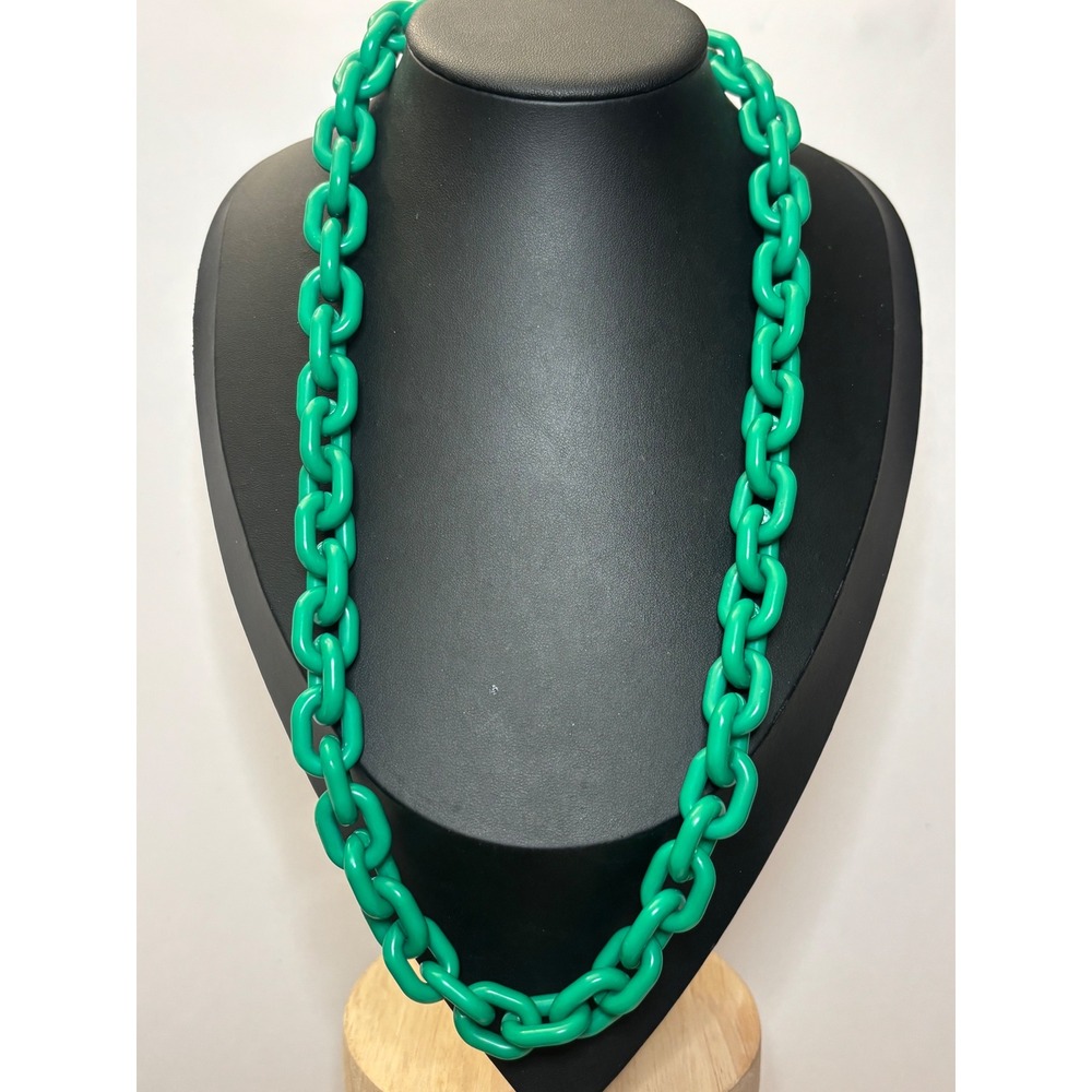 Vintage Y2K Green Chunky Acrylic Chain Link Necklace 24" Bold Statement Piece